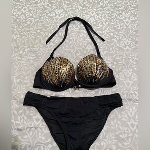 Victoria's Secret Black Bikini with Gold Sequins
